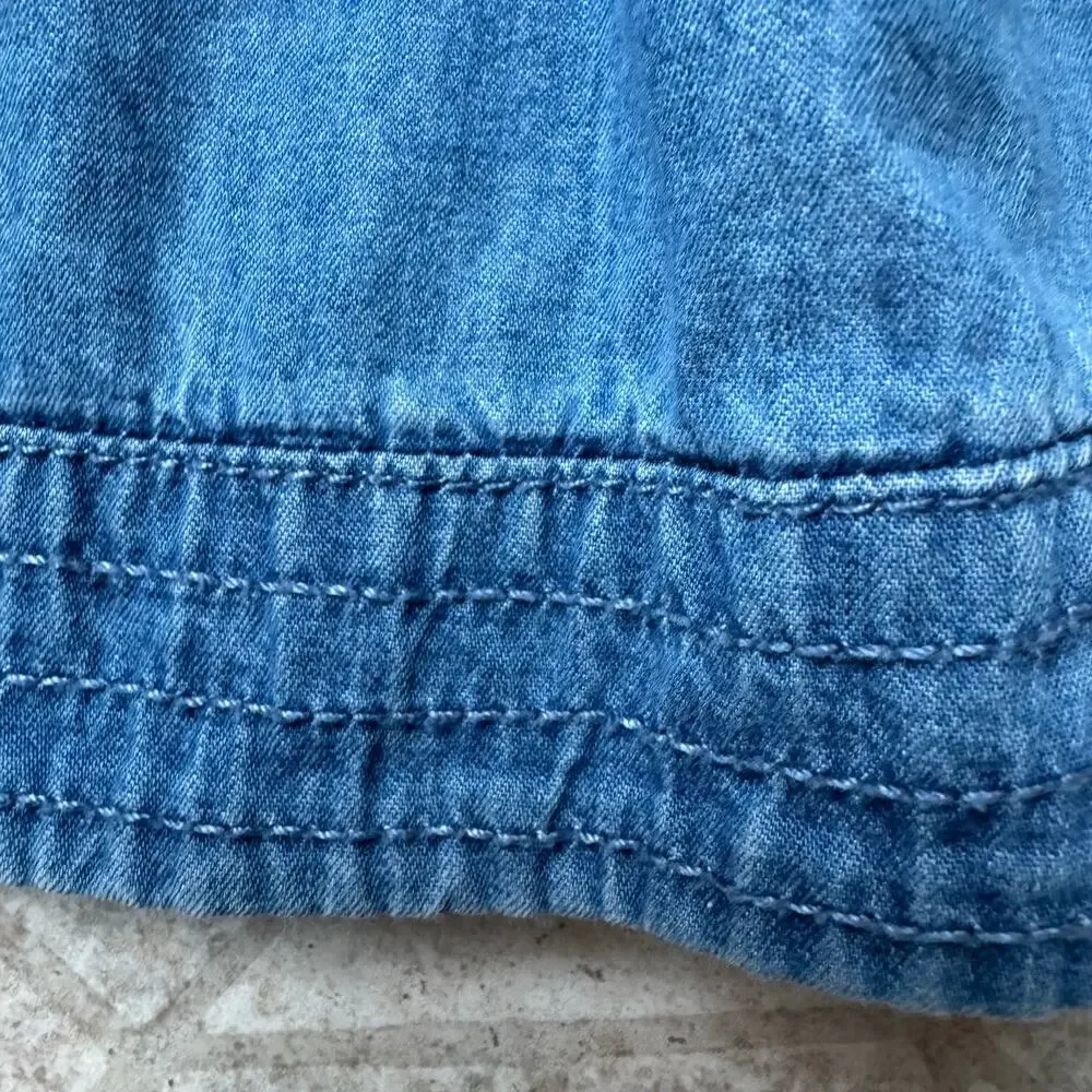 Mini Boden Denim Look Circle Skirt Size 12 Years Pockets Pink Tie School Play
